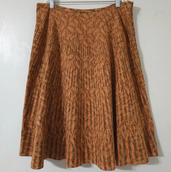 LIZ & CO Rust Brown Geometric Leaf Abstract Fall Skirt 100% Cotton, Lined, 10 - Picture 3 of 13
